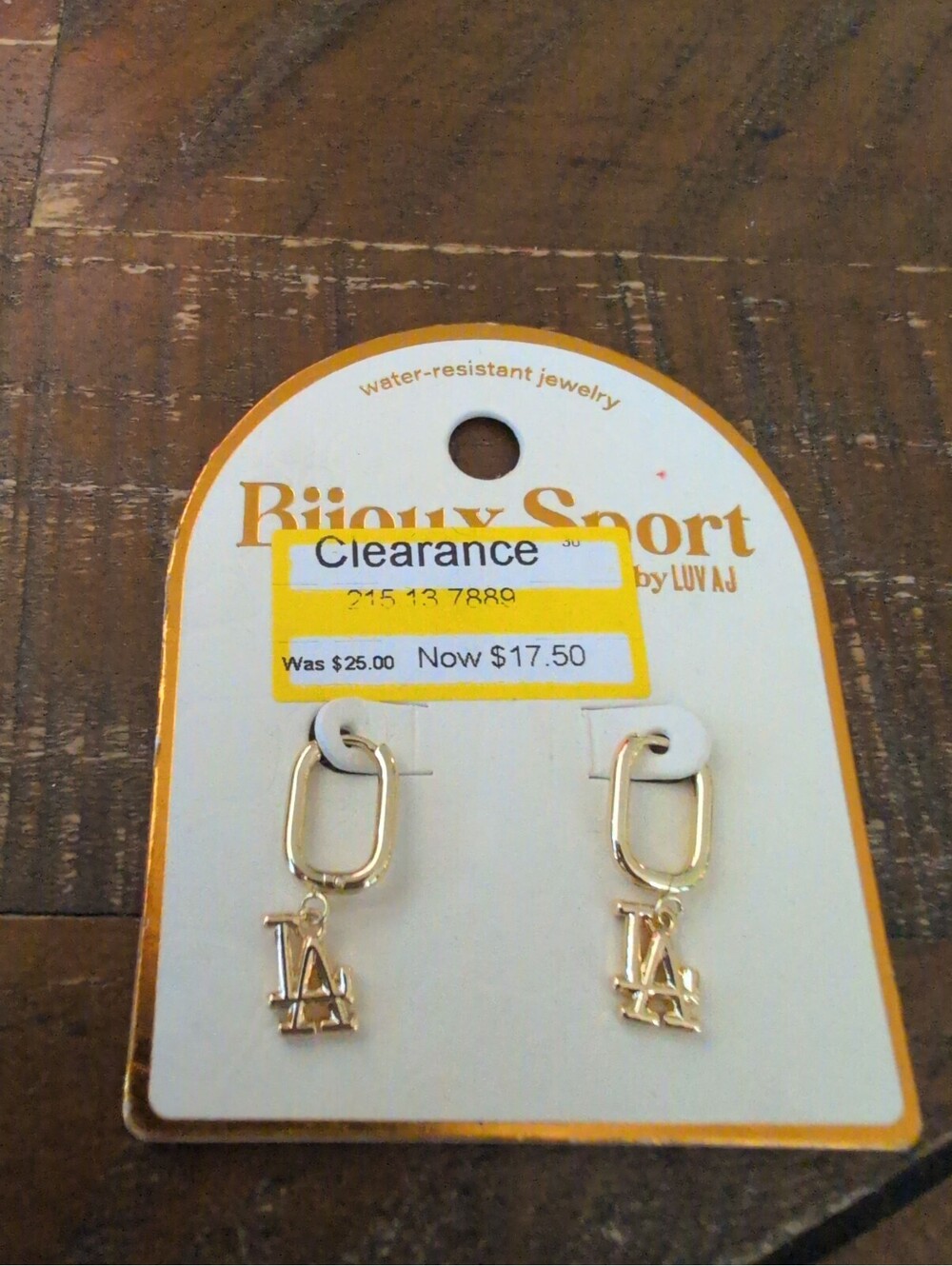 LUV AJ MLB LA Logo Gold Plated Brass Hoop Earrings Water-Resistant Jewelry